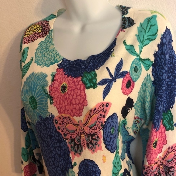 Talbots Floral Jewel Bright Sweater Soft Button Up Back M - Picture 3 of 5